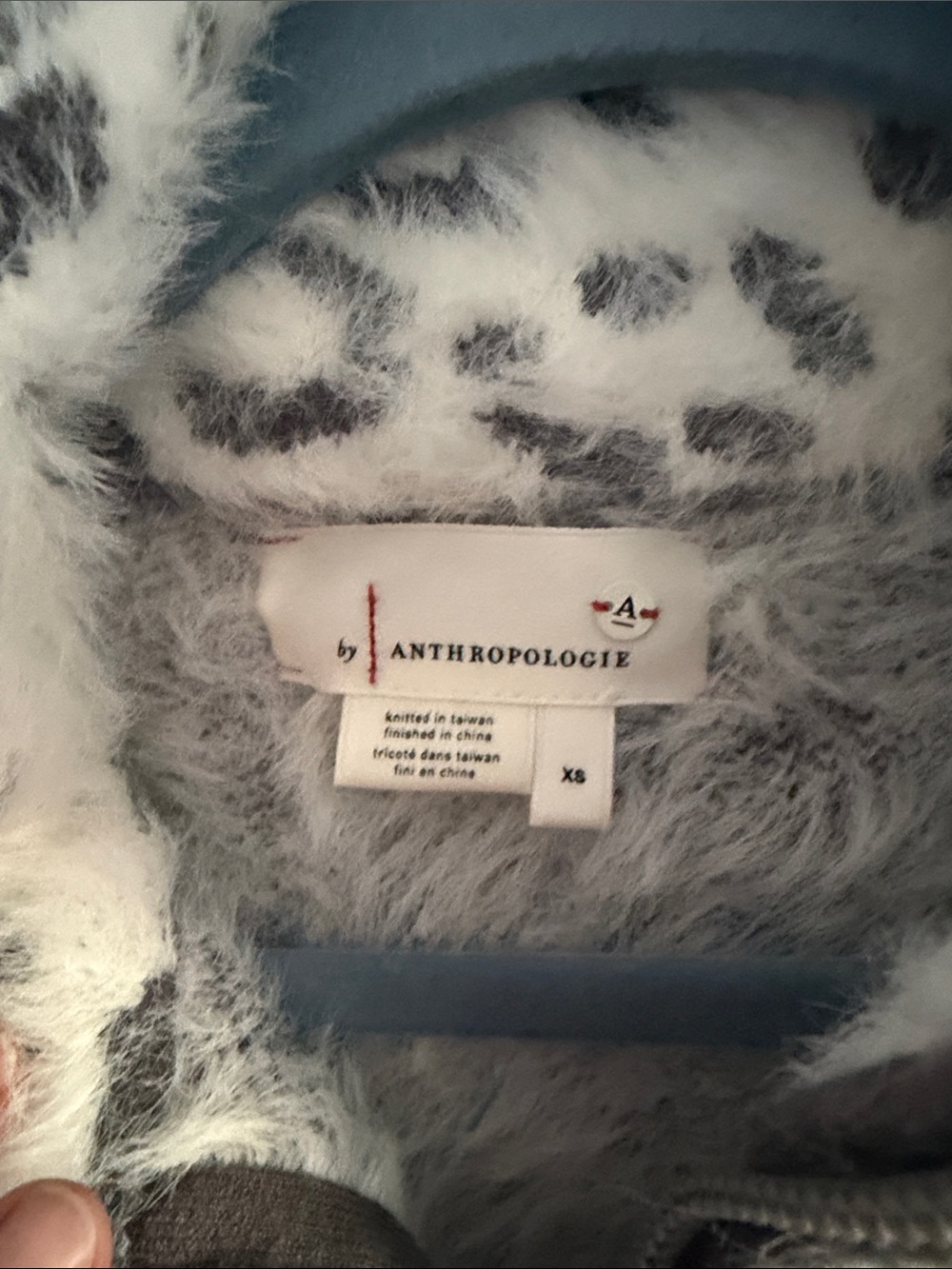 Anthropologie Faux Fur Animal-Print Half-Zip Sweater - White/Gray XS - Picture 3 of 6